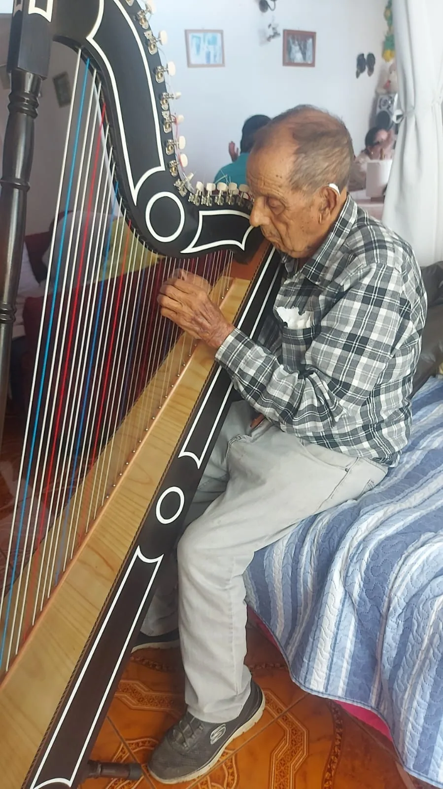 El abuelo tocando el arpa